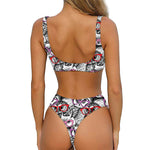 Owl With Glasses Pattern Print Front Bow Tie Bikini