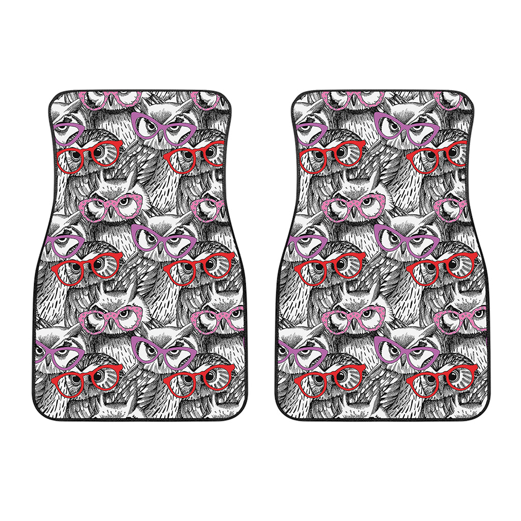 Owl With Glasses Pattern Print Front Car Floor Mats