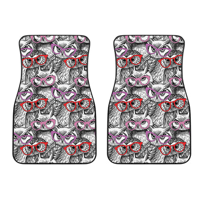 Owl With Glasses Pattern Print Front Car Floor Mats