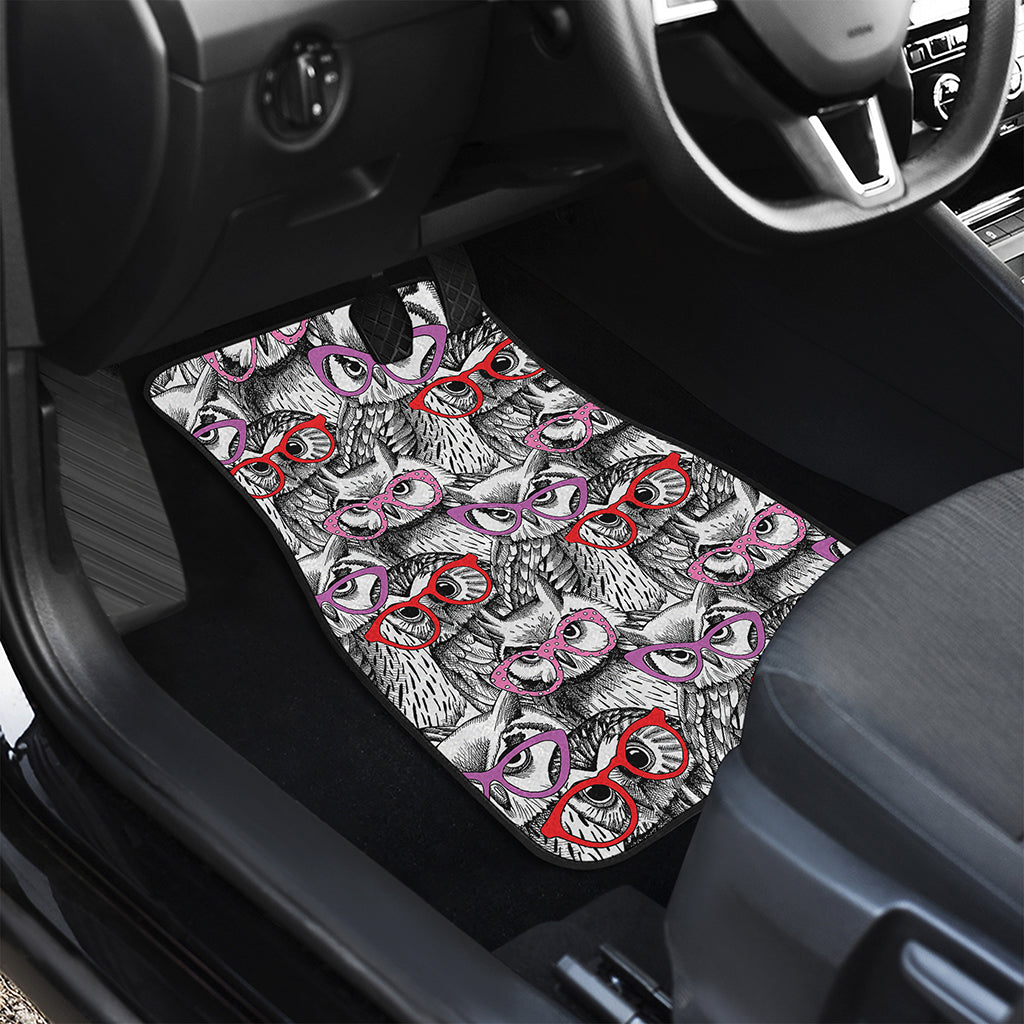 Owl With Glasses Pattern Print Front Car Floor Mats
