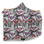 Owl With Glasses Pattern Print Hooded Blanket