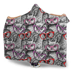 Owl With Glasses Pattern Print Hooded Blanket