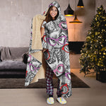 Owl With Glasses Pattern Print Hooded Blanket