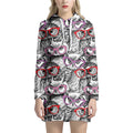 Owl With Glasses Pattern Print Pullover Hoodie Dress