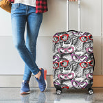 Owl With Glasses Pattern Print Luggage Cover