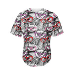 Owl With Glasses Pattern Print Men's Baseball Jersey