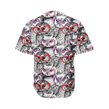 Owl With Glasses Pattern Print Men's Baseball Jersey