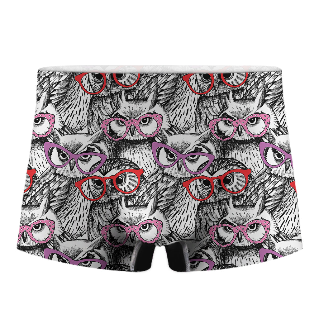 Owl With Glasses Pattern Print Men's Boxer Briefs