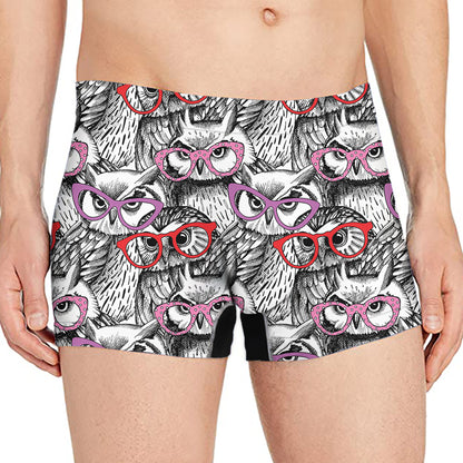 Owl With Glasses Pattern Print Men's Boxer Briefs