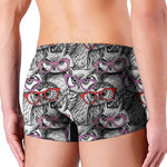 Owl With Glasses Pattern Print Men's Boxer Briefs