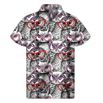 Owl With Glasses Pattern Print Men's Short Sleeve Shirt