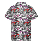 Owl With Glasses Pattern Print Men's Short Sleeve Shirt