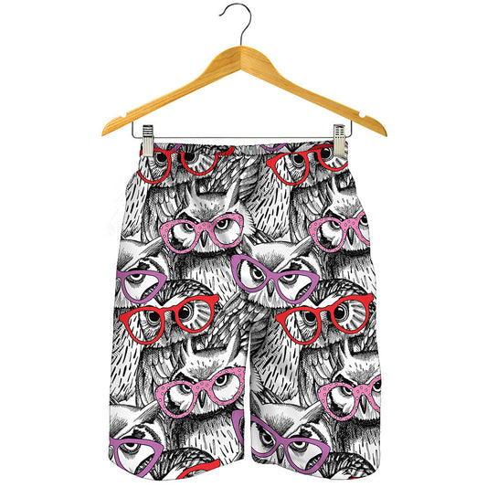 Owl With Glasses Pattern Print Men's Shorts