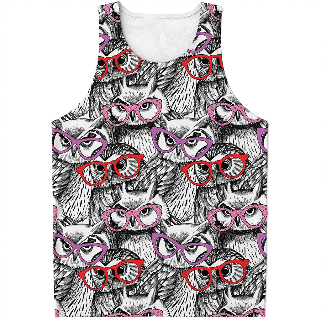 Owl With Glasses Pattern Print Men's Tank Top