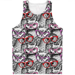 Owl With Glasses Pattern Print Men's Tank Top