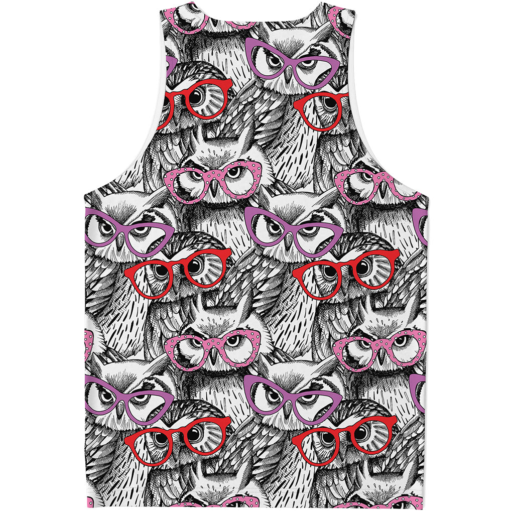 Owl With Glasses Pattern Print Men's Tank Top