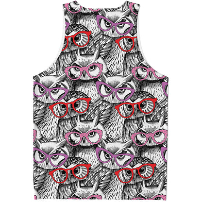Owl With Glasses Pattern Print Men's Tank Top