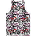 Owl With Glasses Pattern Print Men's Tank Top