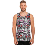 Owl With Glasses Pattern Print Men's Tank Top