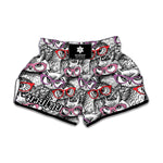 Owl With Glasses Pattern Print Muay Thai Boxing Shorts