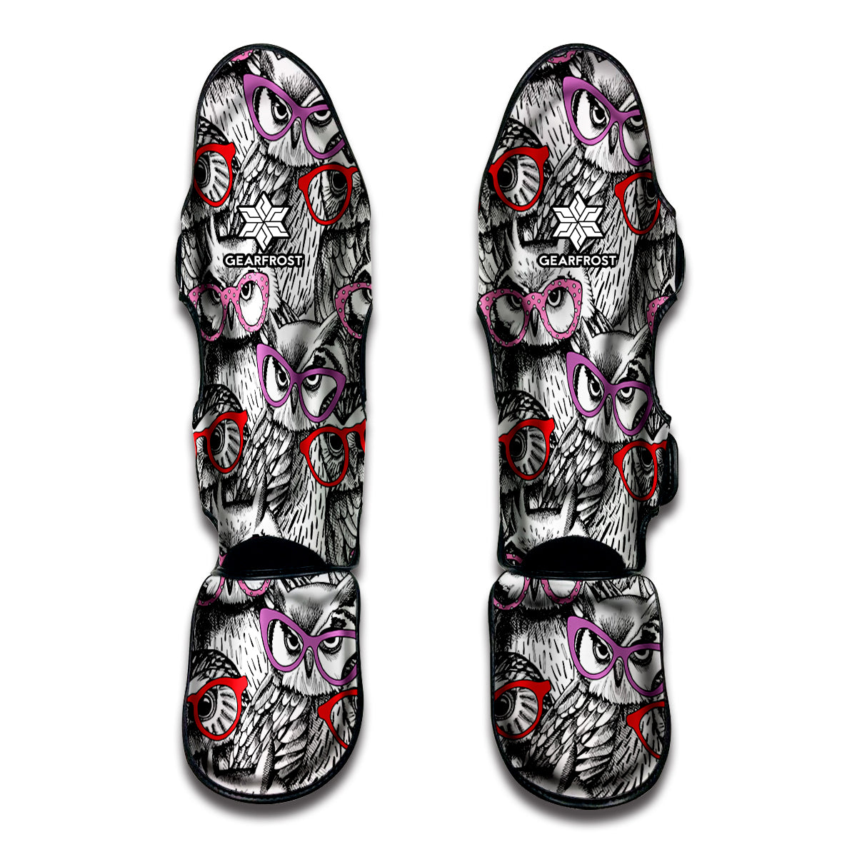 Owl With Glasses Pattern Print Muay Thai Shin Guard