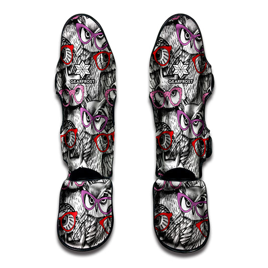 Owl With Glasses Pattern Print Muay Thai Shin Guard