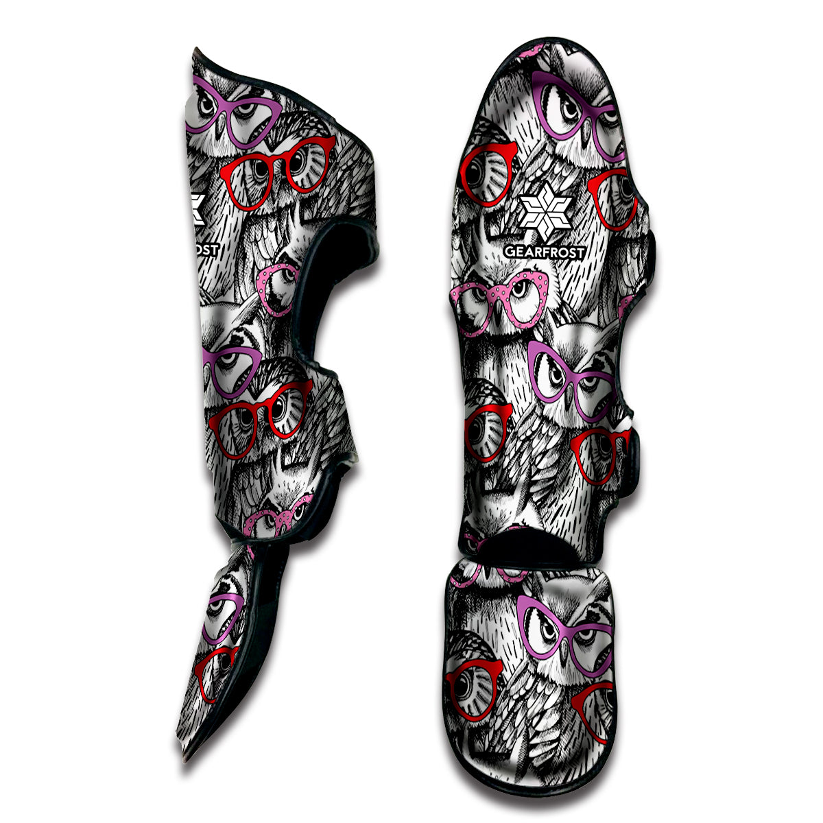 Owl With Glasses Pattern Print Muay Thai Shin Guard