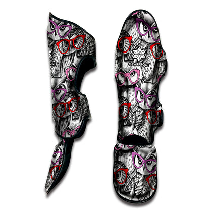 Owl With Glasses Pattern Print Muay Thai Shin Guard