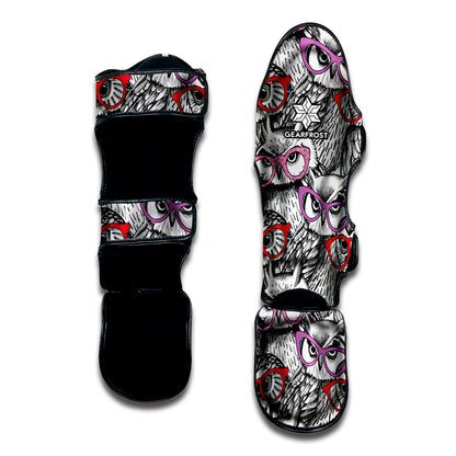 Owl With Glasses Pattern Print Muay Thai Shin Guard