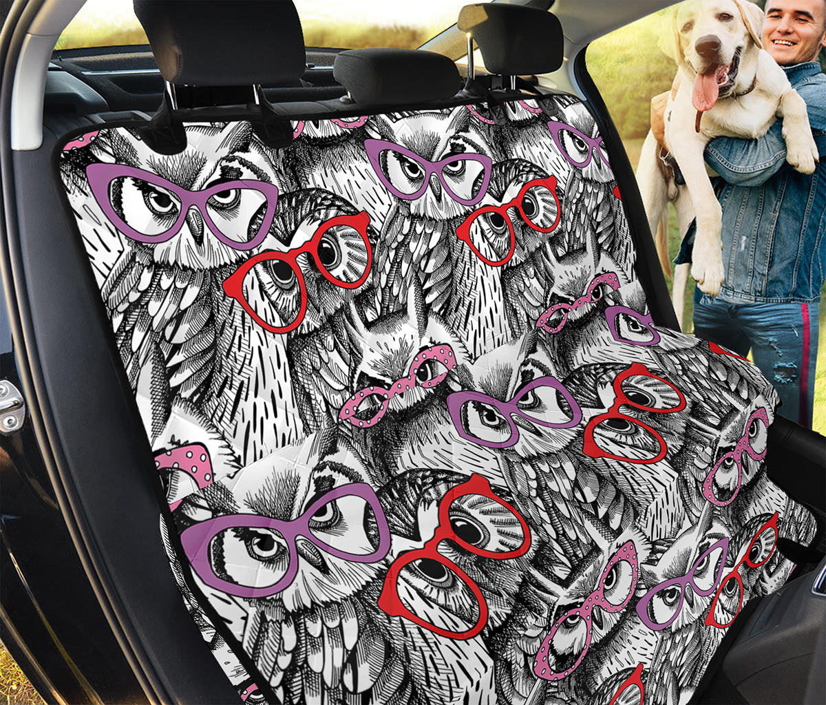 Owl With Glasses Pattern Print Pet Car Back Seat Cover