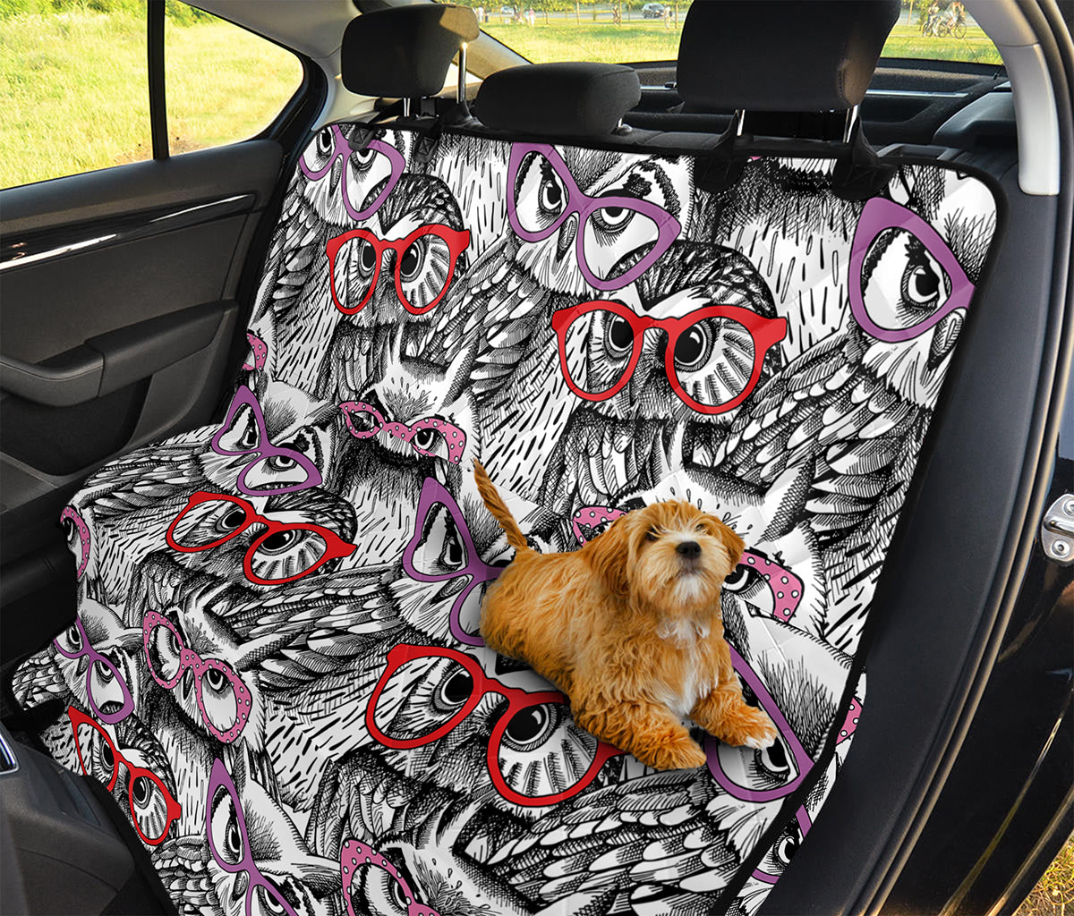 Owl With Glasses Pattern Print Pet Car Back Seat Cover