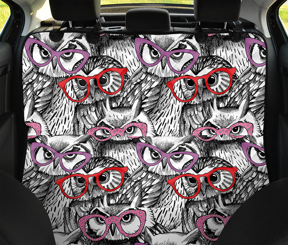 Owl With Glasses Pattern Print Pet Car Back Seat Cover