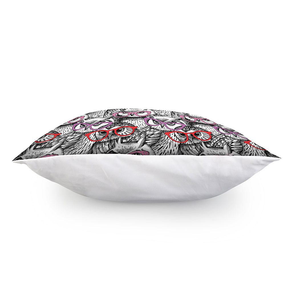 Owl With Glasses Pattern Print Pillow Cover