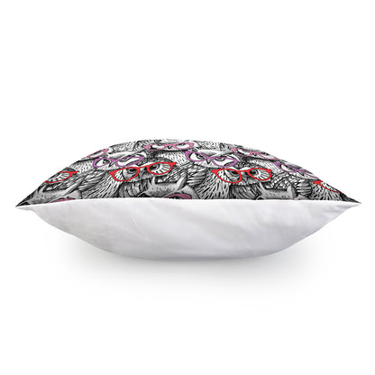 Owl With Glasses Pattern Print Pillow Cover