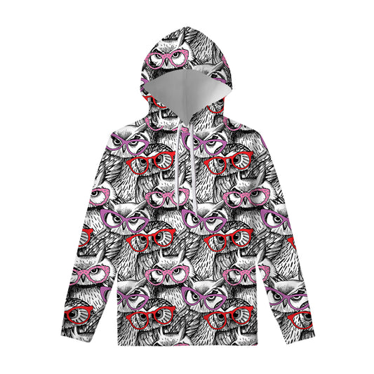 Owl With Glasses Pattern Print Pullover Hoodie