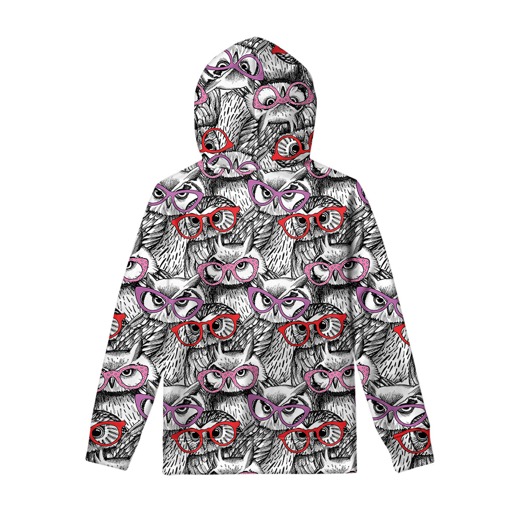 Owl With Glasses Pattern Print Pullover Hoodie