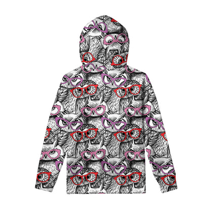 Owl With Glasses Pattern Print Pullover Hoodie
