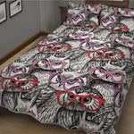 Owl With Glasses Pattern Print Quilt Bed Set
