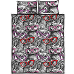 Owl With Glasses Pattern Print Quilt Bed Set