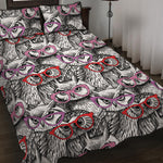 Owl With Glasses Pattern Print Quilt Bed Set