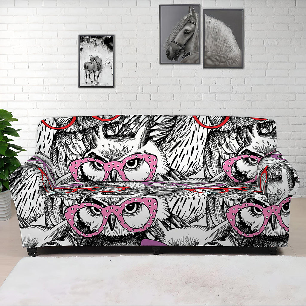 Owl With Glasses Pattern Print Sofa Cover