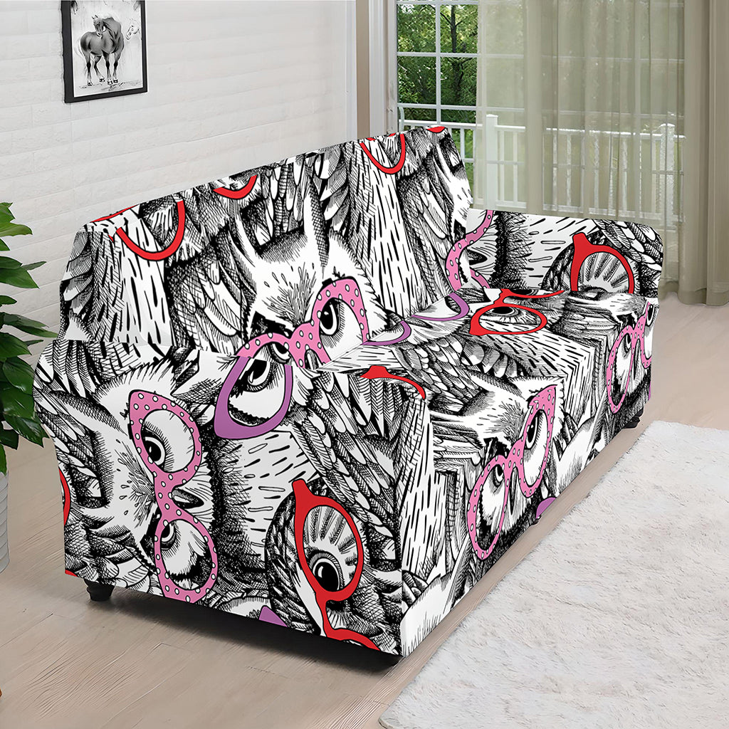 Owl With Glasses Pattern Print Sofa Cover