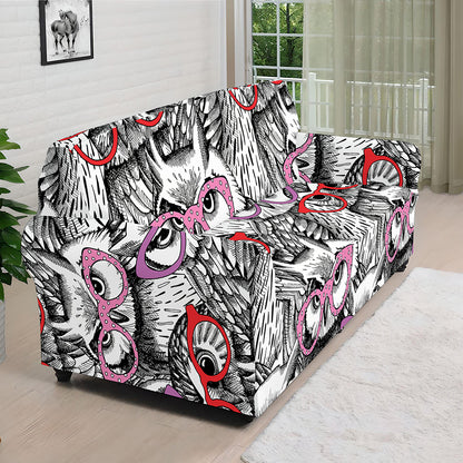 Owl With Glasses Pattern Print Sofa Cover