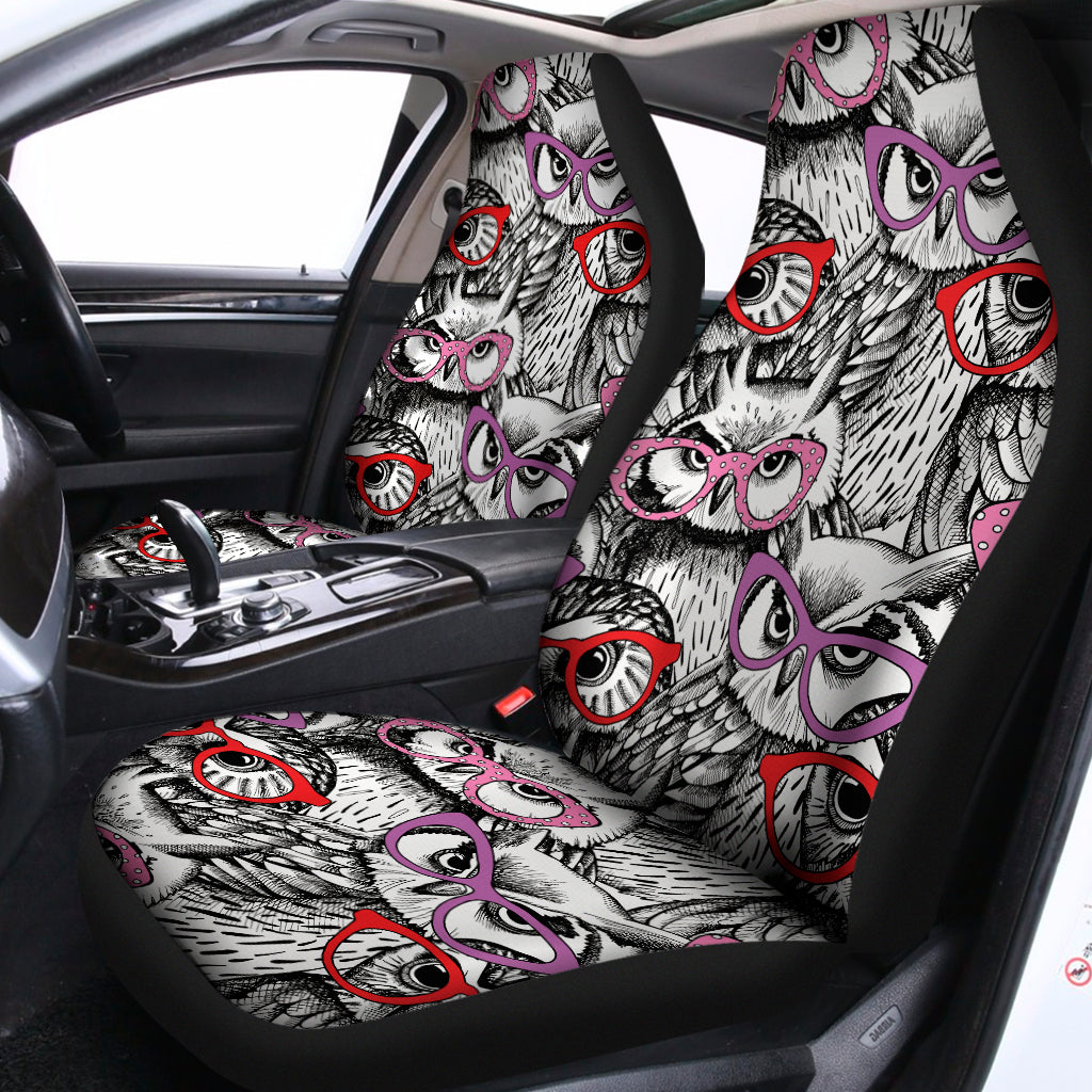 Owl With Glasses Pattern Print Universal Fit Car Seat Covers