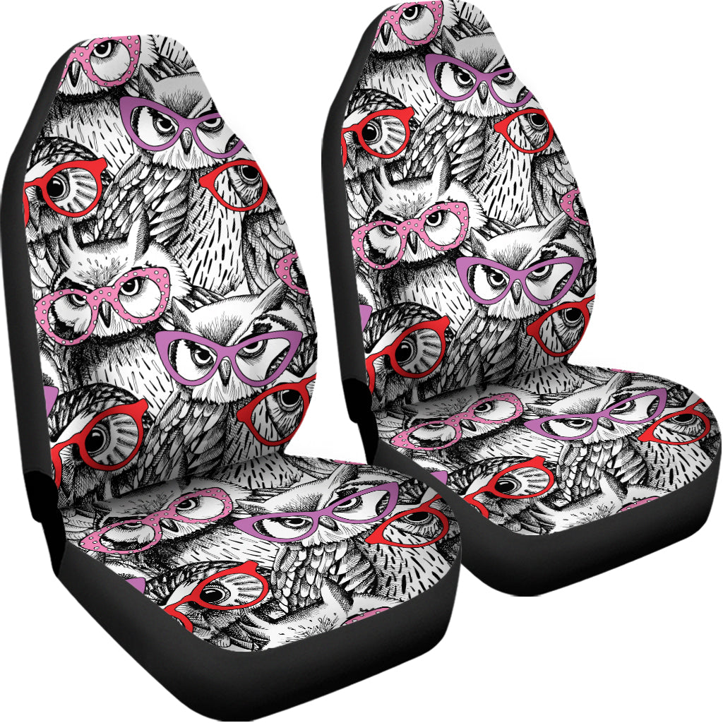 Owl With Glasses Pattern Print Universal Fit Car Seat Covers