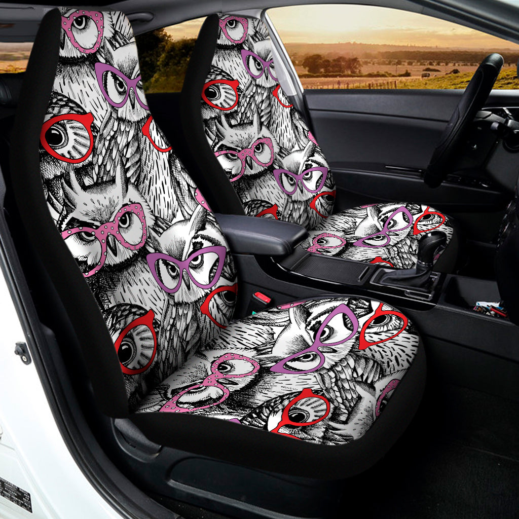 Owl With Glasses Pattern Print Universal Fit Car Seat Covers