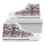 Owl With Glasses Pattern Print White High Top Shoes