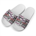 Owl With Glasses Pattern Print White Slide Sandals