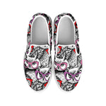 Owl With Glasses Pattern Print White Slip On Shoes