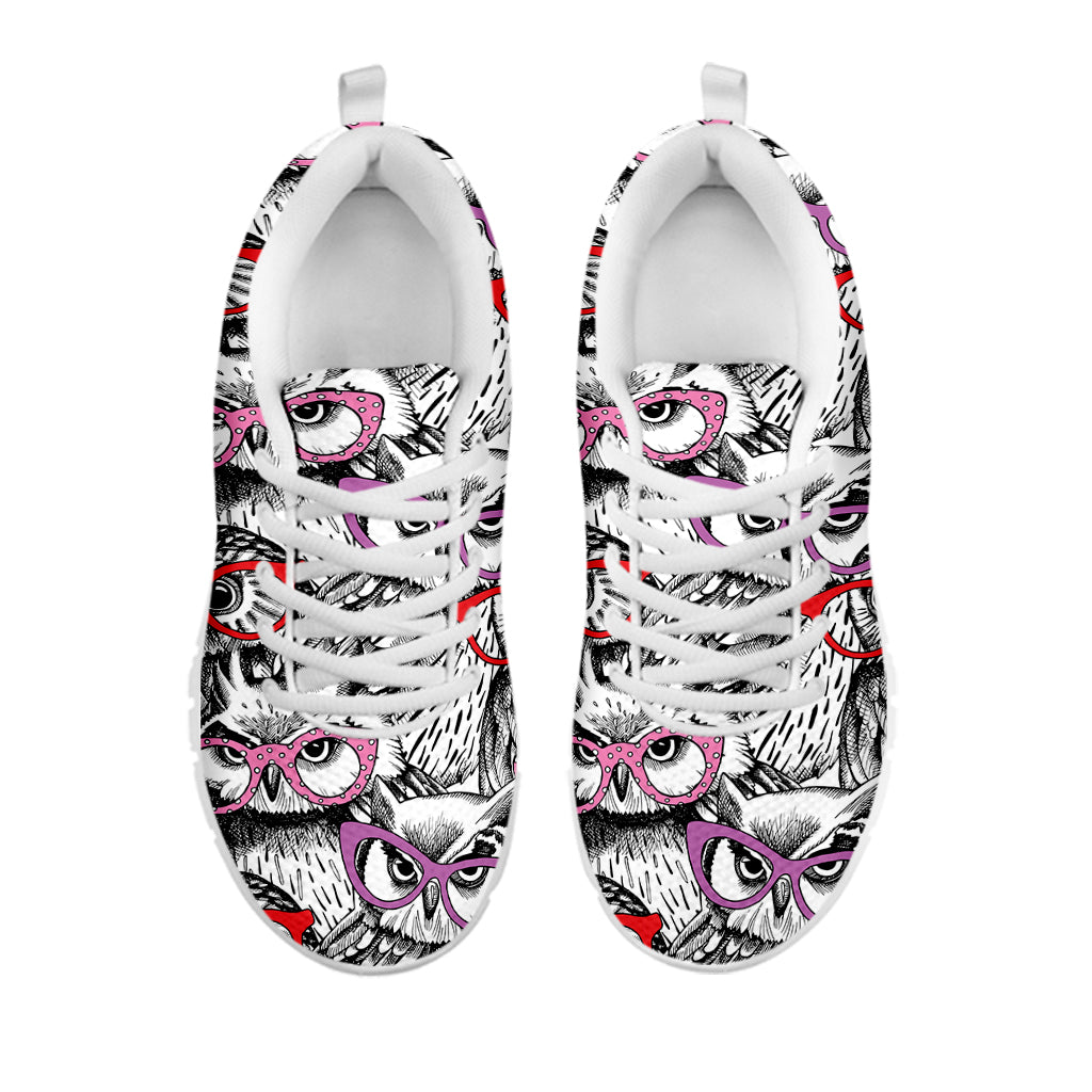 Owl With Glasses Pattern Print White Sneakers